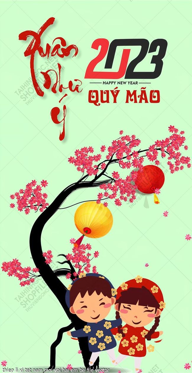 thiep li xi tet nam moi voi hai em be file vector